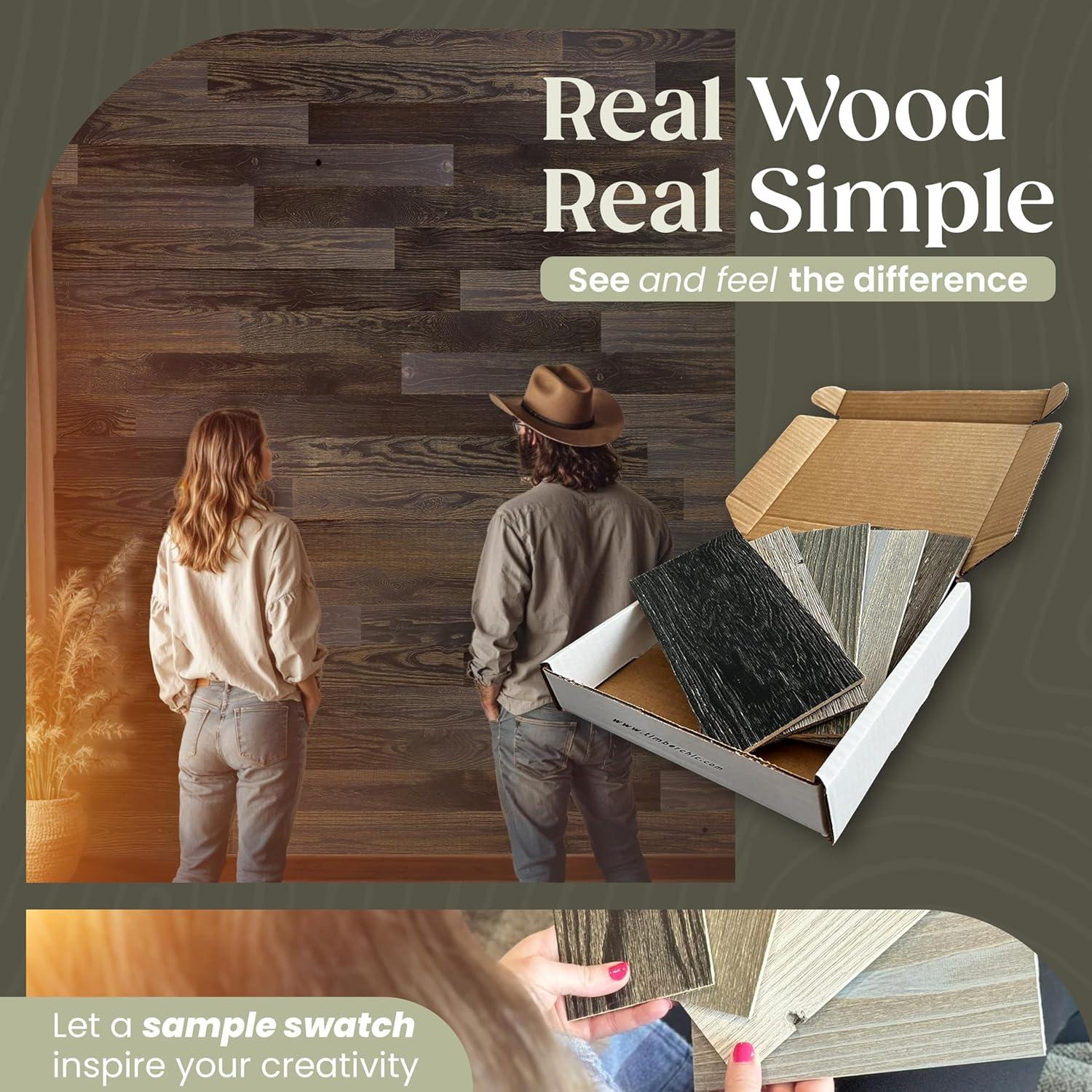 TIMBERCHiC Barnwood Textured Wall Planks - Made in USA, Peel-and-Stick Panels for Interior Decor, DIY Accent Wall Panels, Blackened (4" x 10 Sq Ft)