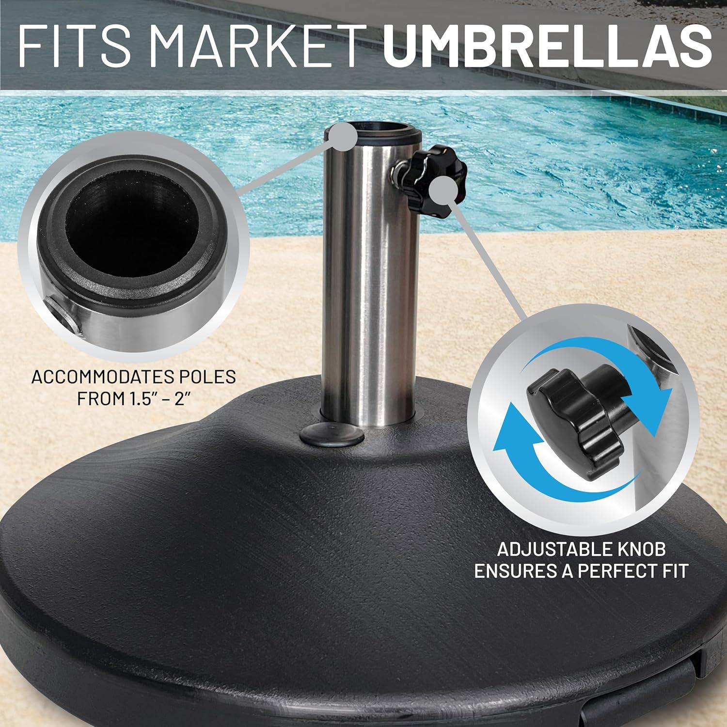 Black Stainless Steel Fillable Patio Umbrella Base with Wheels