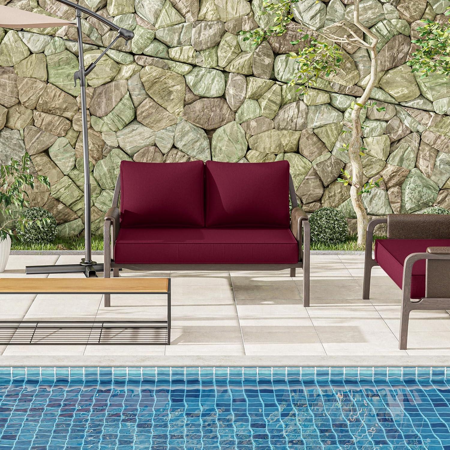 Outdoor Loveseat Cushion Set 46 X 26 Inch Water Repellent & Fadeness Patio Furniture Cushions,Removable Outdoor Couch Cushions with Hidden Zipper & Adjustment Staps for Couch, Bench, and Swing