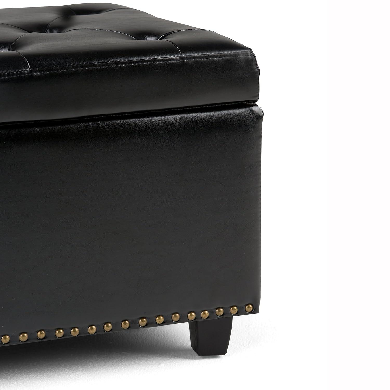 Simpli Home Hamilton 48"W Upholstered Storage Ottoman Bench with Lift-Top Lid, Tufted Design, and Nailhead Trim