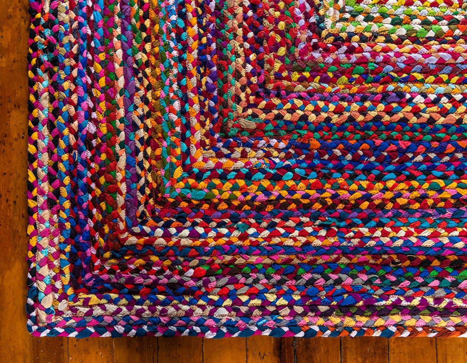 Unique Loom Braided Chindi Collection Area Rug - Layer (8'  Square Multi/Blue)