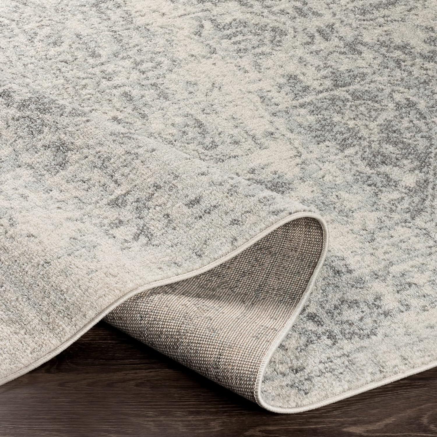 Gray Floral Motif Low Pile Runner Rug