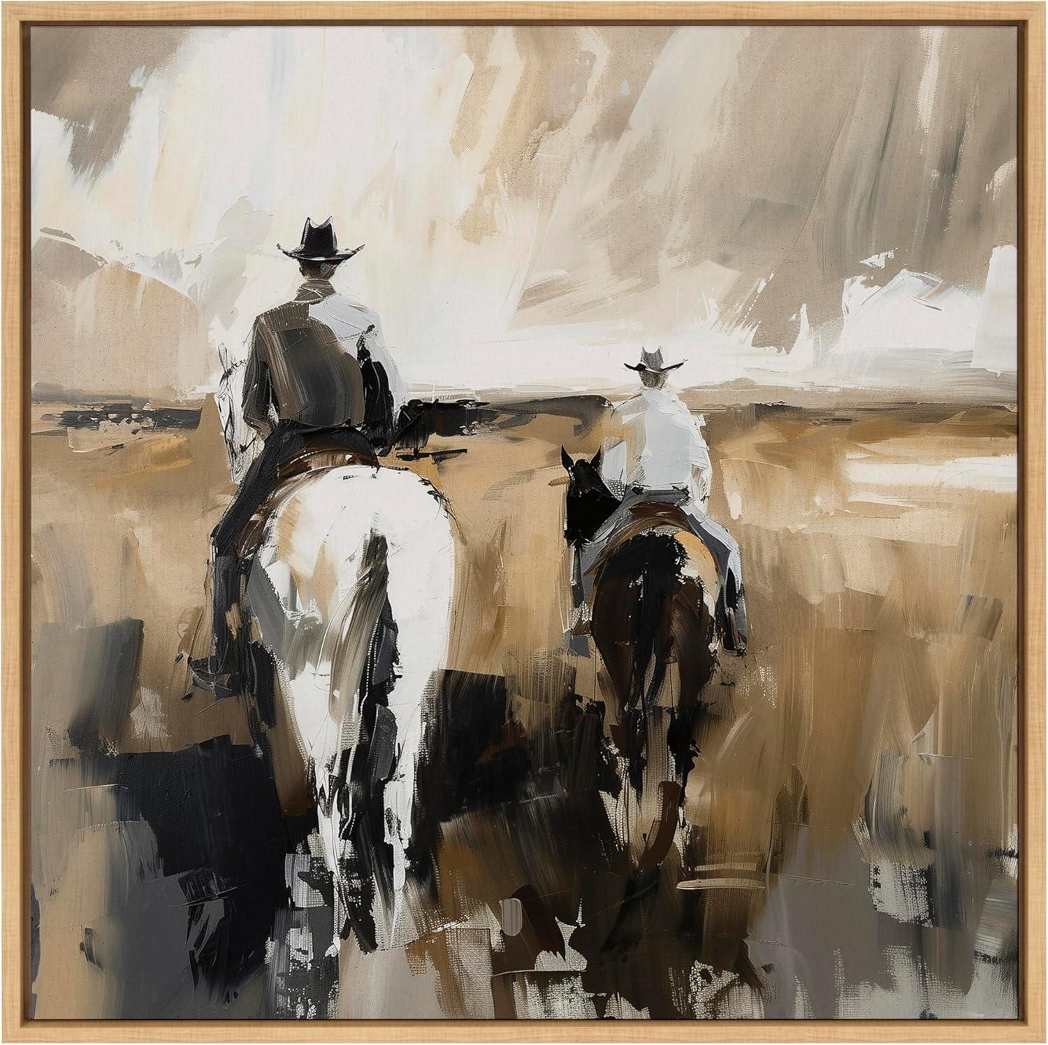 Kate & Laurel All Things Decor 30"x30" Sylvie Cowboy Horseback Neutral 2 Framed Canvas by Creative Bunch Natural