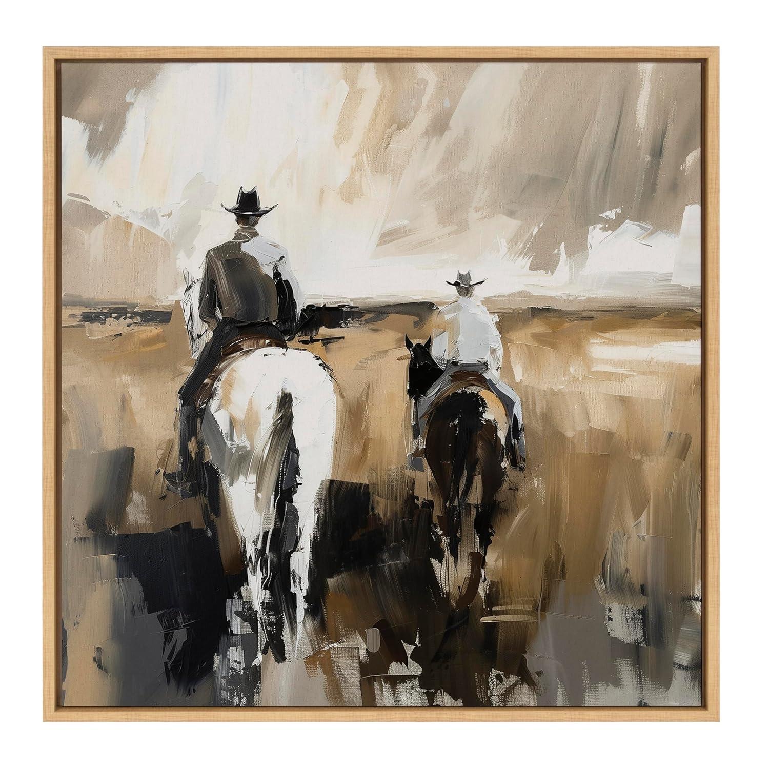 Kate & Laurel All Things Decor 30"x30" Sylvie Cowboy Horseback Neutral 2 Framed Canvas by Creative Bunch Natural