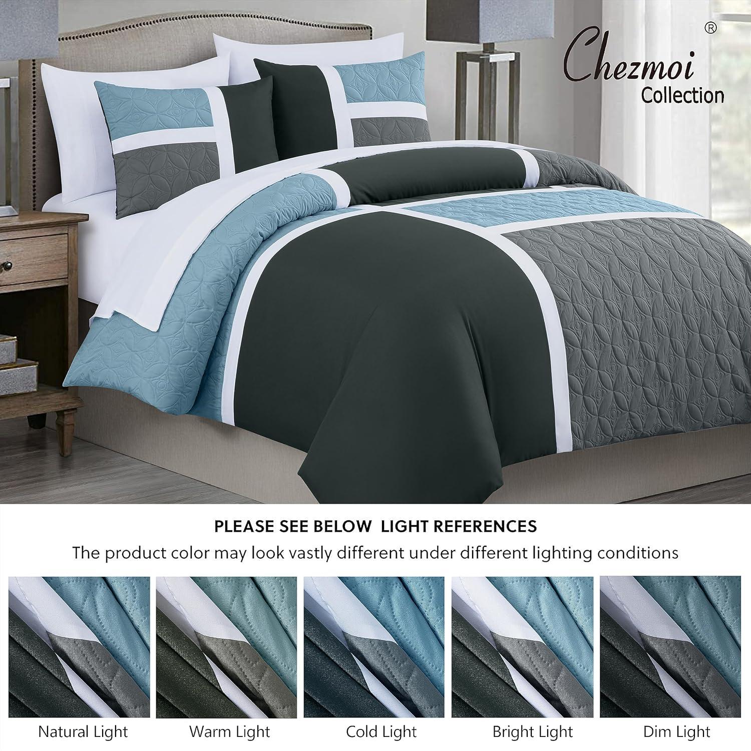 Chezmoi Collection 7-Piece Patchwork Bed in a Bag Comforter Set with Sheets