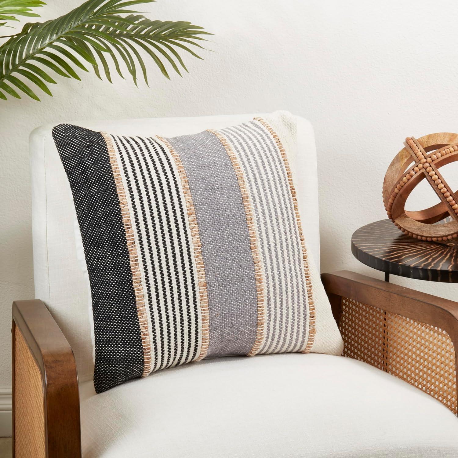 Saro Mariposa Collection Striped Cotton Blend Throw Pillow