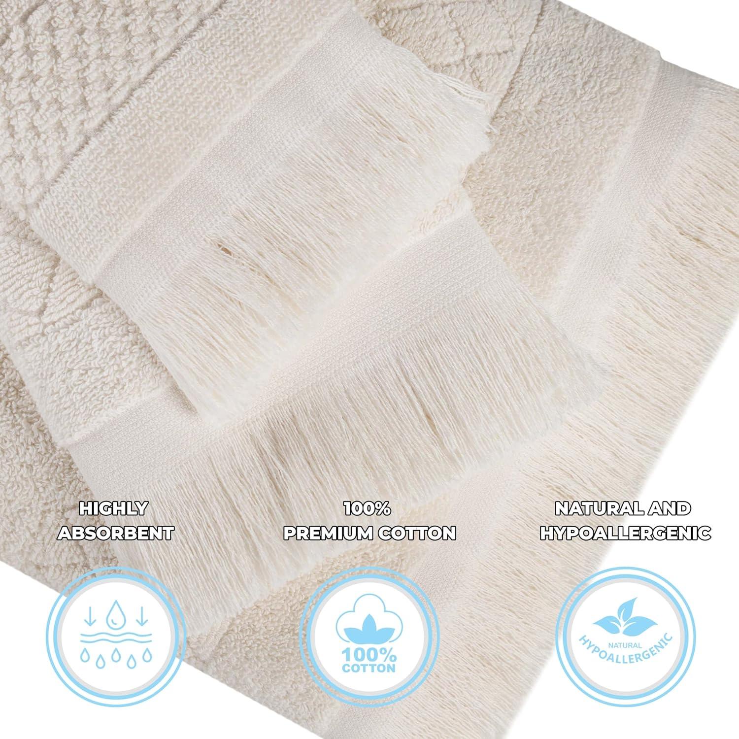 Ivory Geometric Cotton Bath Towel Set, 54" x 30"