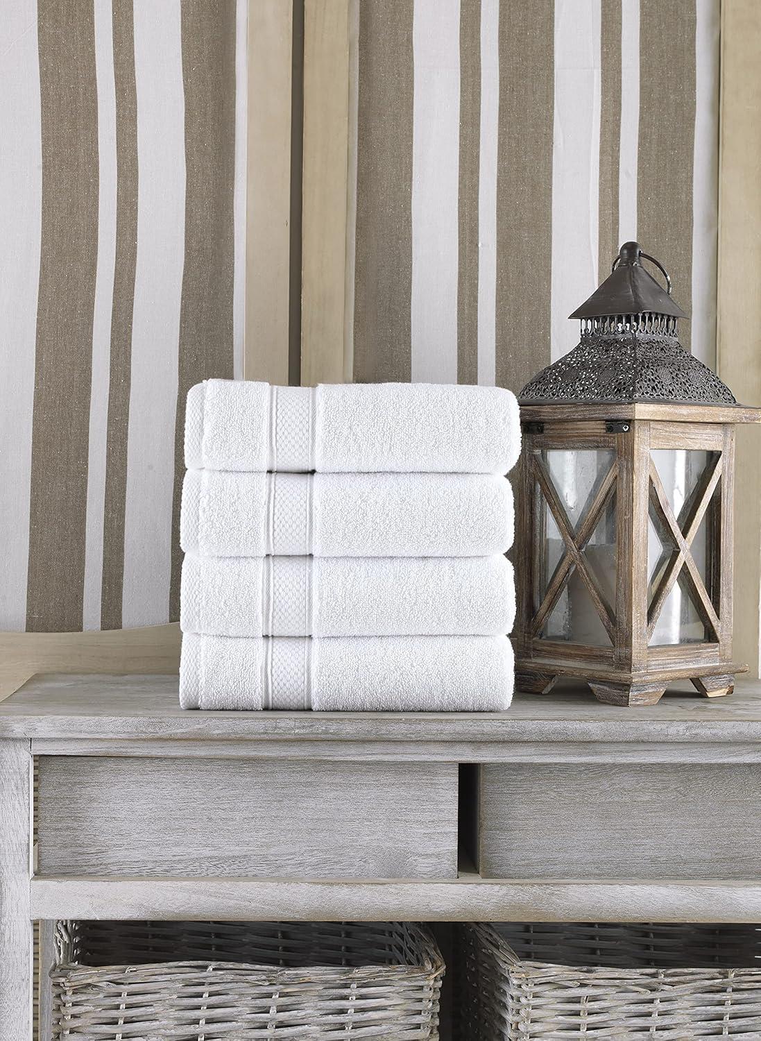 American Soft Linen 4 Pack Hand Towel Set, 100% Cotton, 16 inch by 28 inch, Hand Face Towels for Bathroom, Bright White