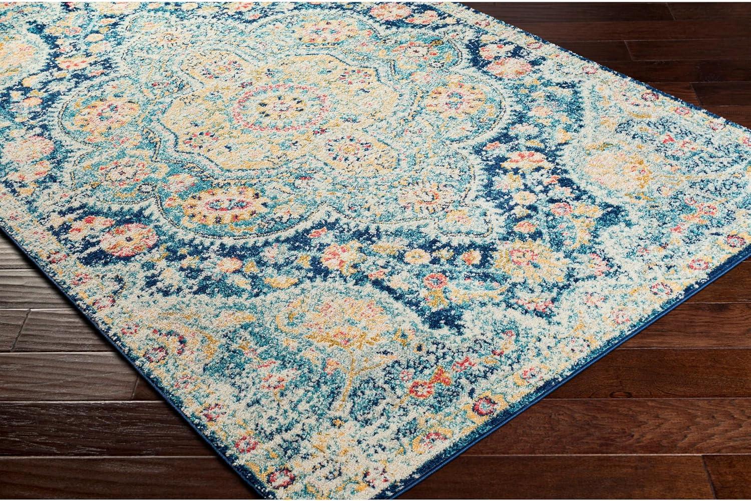 Navy Rectangular Vintage Medallion Area Rug, 5'3" x 7'6"