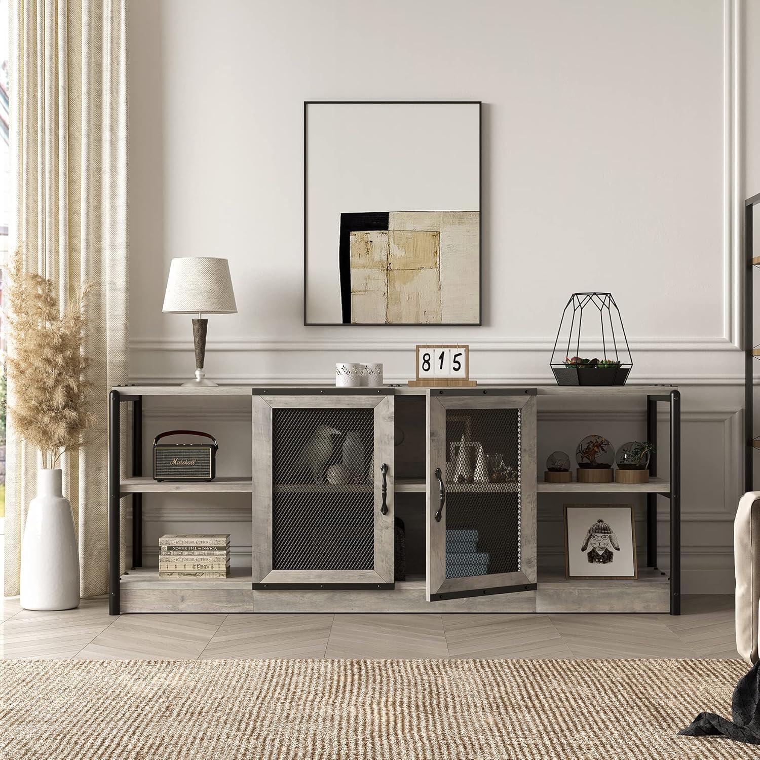 TV Stand Farmhouse Entertainment Center with Double Mesh Door Industrial TV Console Table with Storage Shelves for Televisions up to 65 inch