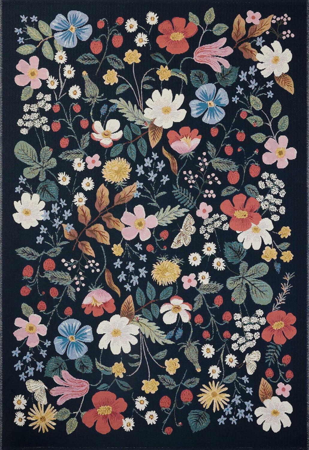 Black Floral Synthetic Indoor/Outdoor Accent Rug 2'-5" x 3'-11"