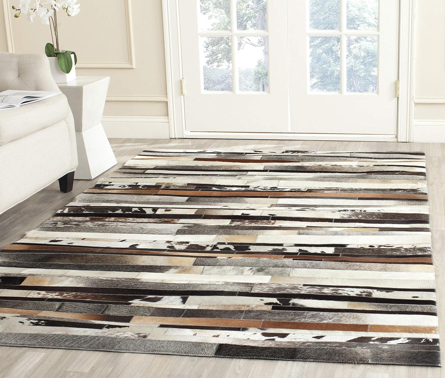 SAFAVIEH Studio Leather Keegan Geometric Area Rug, Ivory/Dark Brown, 5' x 8'