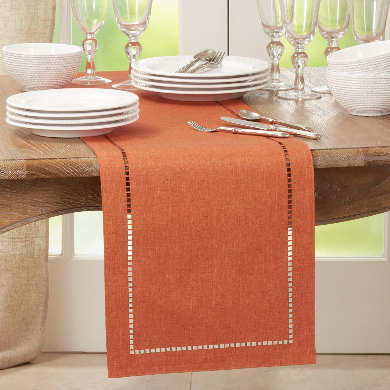 Saro Lifestyle Dining Table Runner With Laser-Cut Hemstitch Design