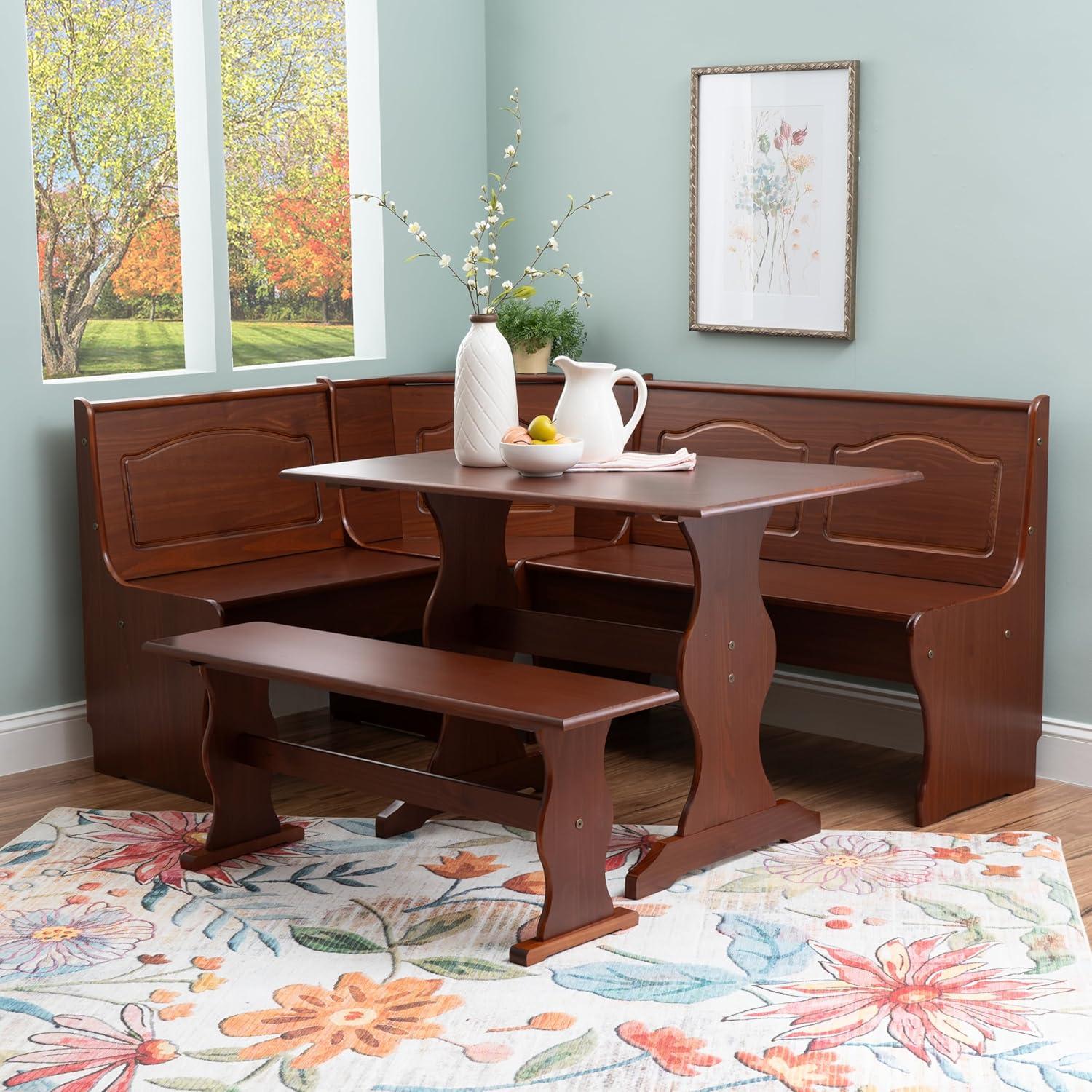 3pc Chelsea Breakfast Corner Nook Dining Table Set Walnut - Linon