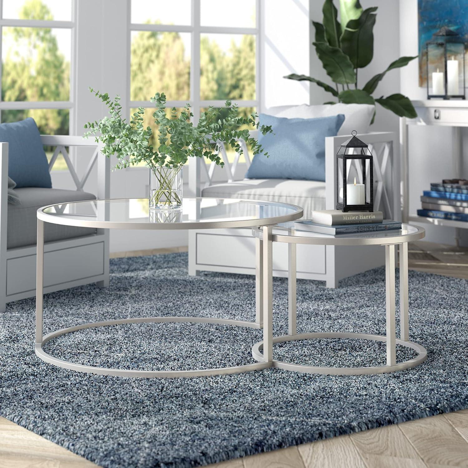 Evelyn&Zoe Watson Round Nested Coffee Table in Satin Nickel
