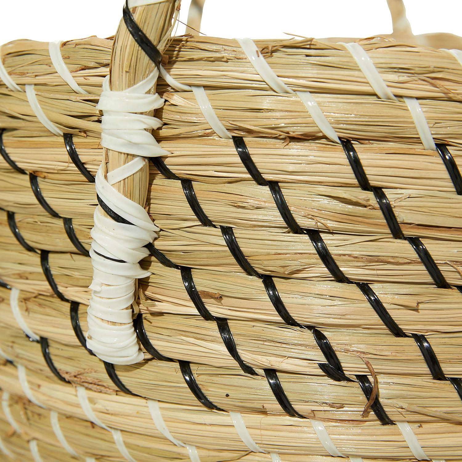 CosmoLiving by Cosmopolitan 13", 16", 18"W Brown Seagrass Handmade Two Toned Storage Basket with Handles, 3-Pieces