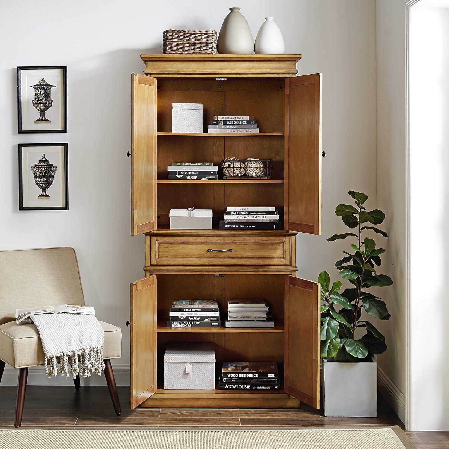 Parsons Pantry Storage Wood/Mahogany - Crosley: Adjustable Shelving, Drawer, Traditional Style