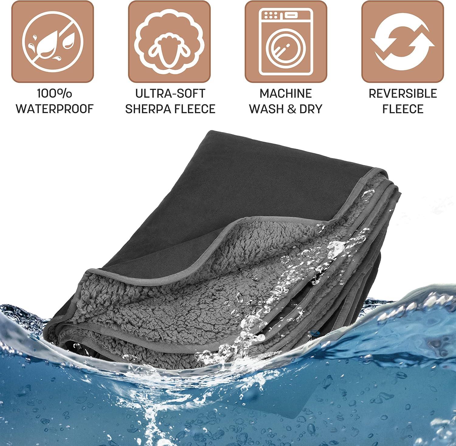 Tirrinia Extra Large Size Waterproof Outdoor Blanket with Fleece Lining, Windproof Triple Layers Warm Comfy Foldable for Camping, 66''X 90'', Black