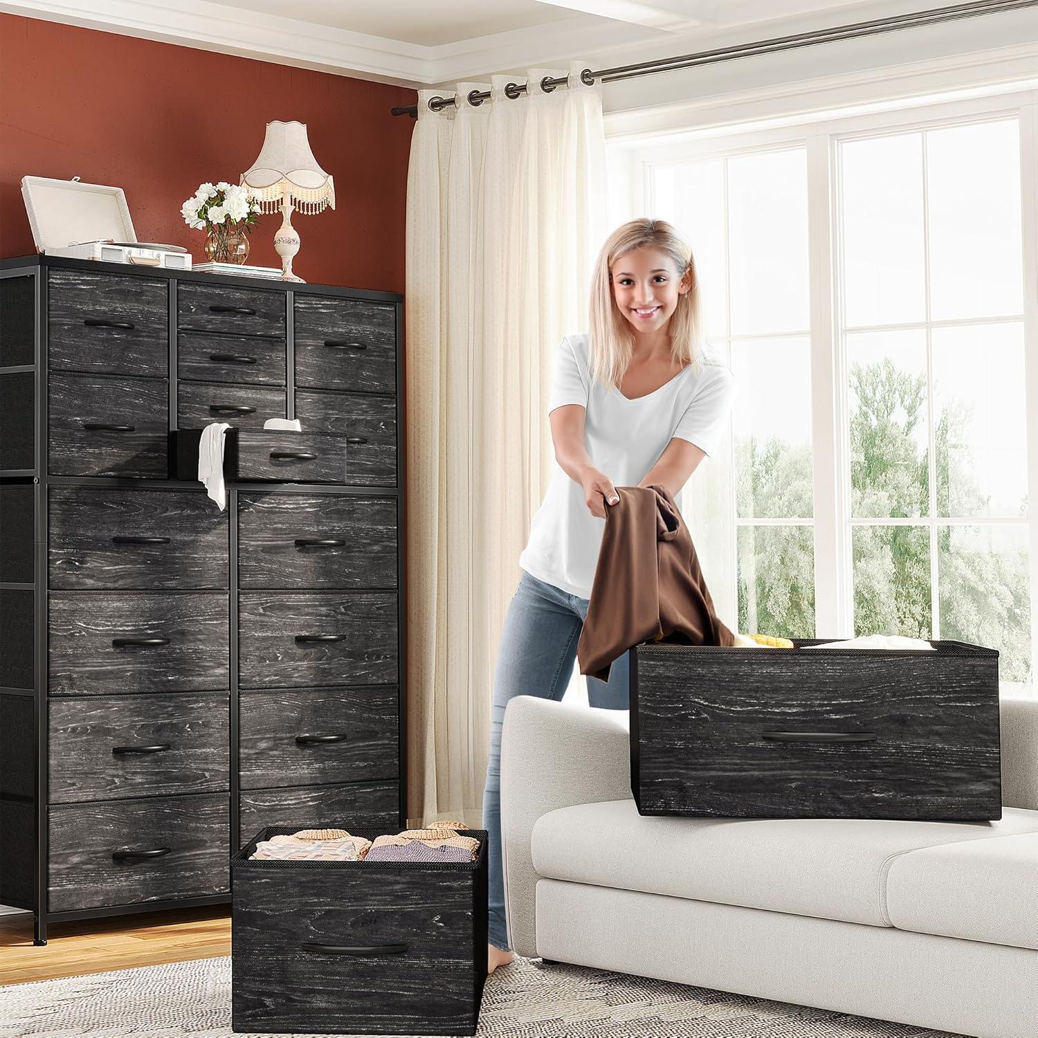 Bennium Dresser, Dresser for Bedroom with 16 Drawer, Bedroom Dressers & Chests of Drawers, Black Dresser for Bedroom, Tall Dresser for Bedroom with Deep Drawers for Closet Entryway, Black Wood Veins