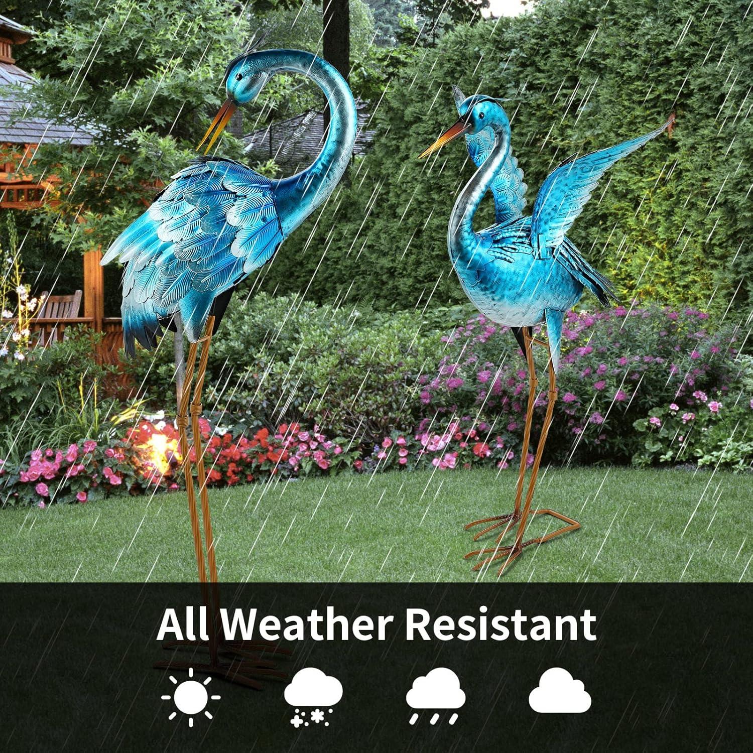 Chisheen Crane Garden Statues, Metal Garden Crane Outdoor, Blue Heron Sculpture Metal Yard Art, Large Garden Heron Decoy, Bird Statues, Lawn Ornaments for Backyard Pond Patio Porch Outside