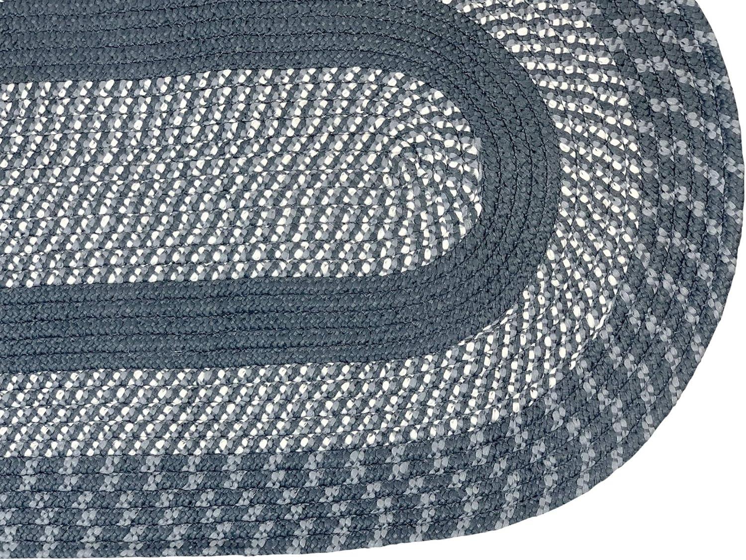 Slate Blue Oval Braided Reversible Synthetic Rug