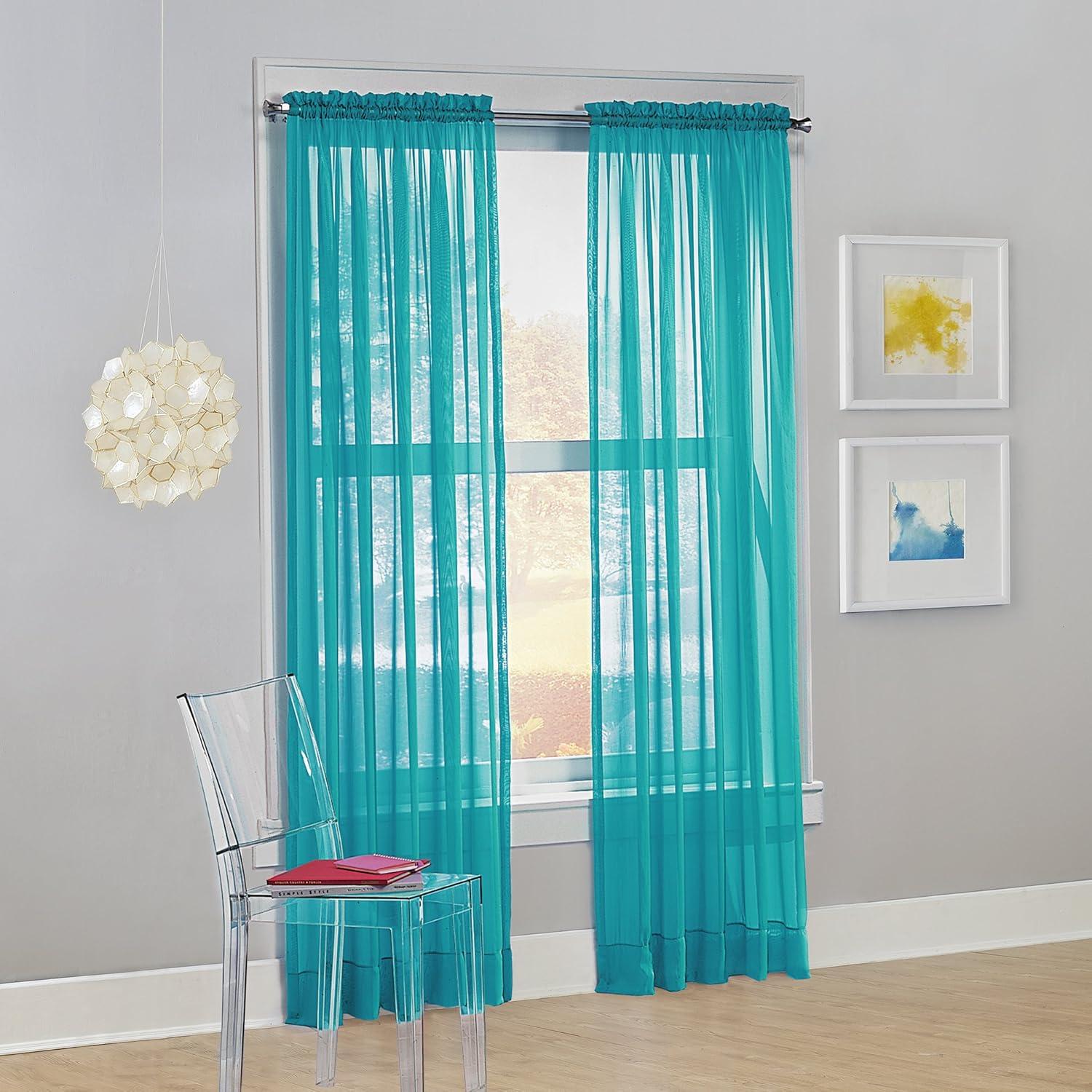 No. 918 Siren Voile Sheer Rod Pocket Curtain Panel, 59"x63", Sky