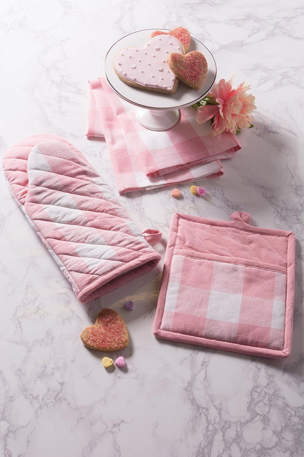 Pink and White Buffalo Check Cotton Potholder Set