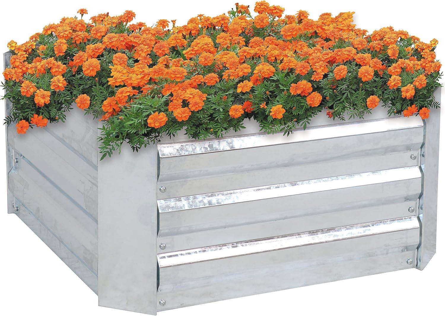 Sunnydaze Corrugated Galvanized Steel Raised Garden Bed for Plants, Vegetables, and Flowers - 24" Square x 11.75" H