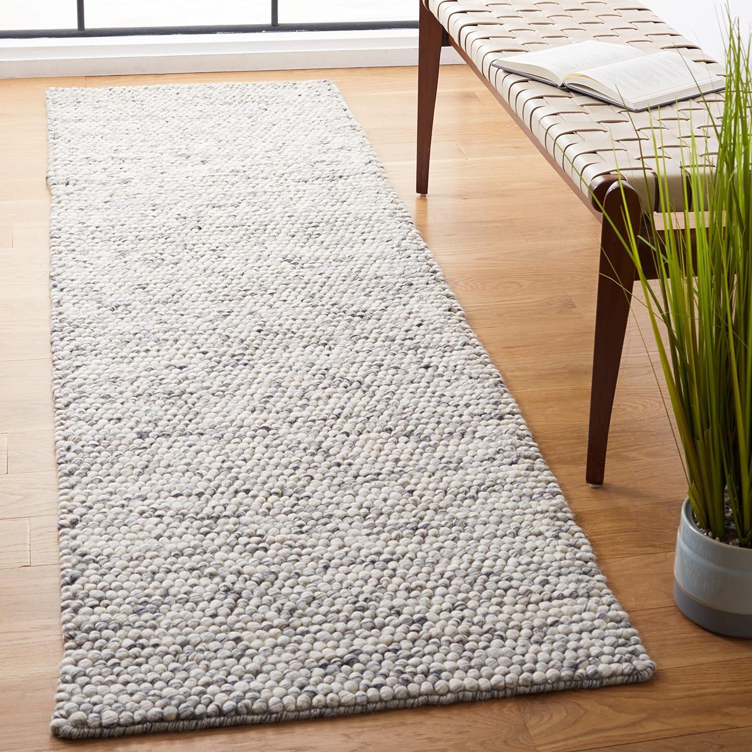 Light Gray and Ivory Handwoven Wool Runner Rug