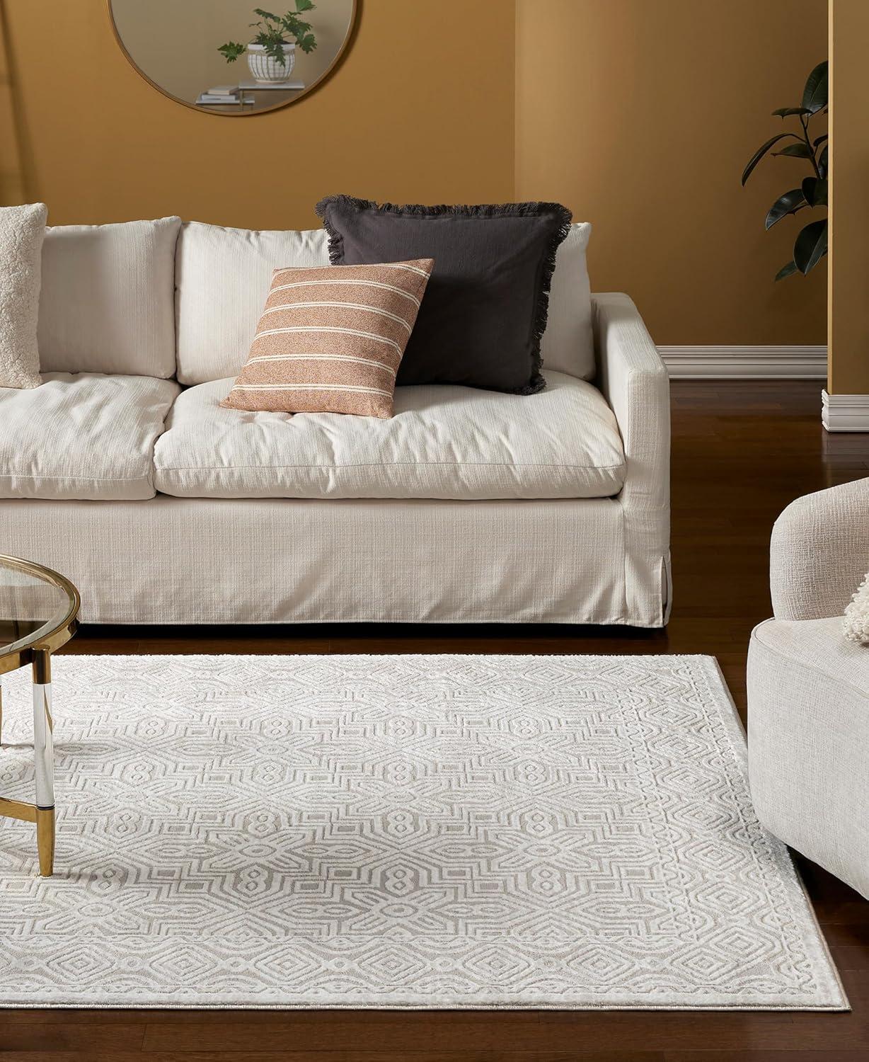 TOWN & COUNTRY LUXE Maya Medallion Indoor Area Rug with High-Low Texture, Ivory/Greige