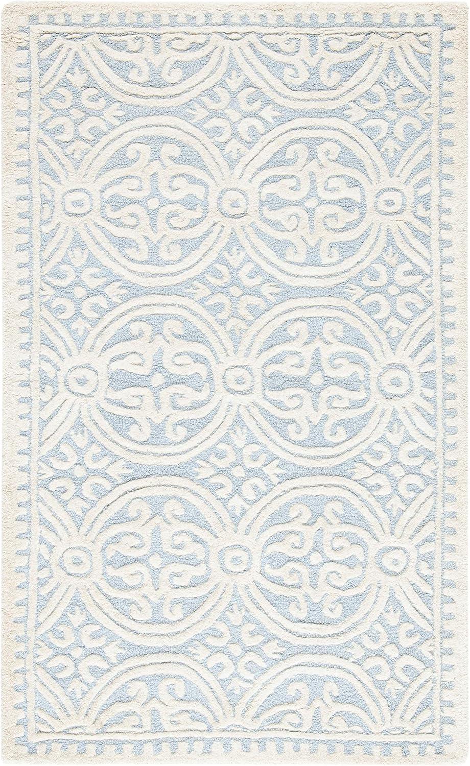 SAFAVIEH Cambridge Leslie Geometric Wool Area Rug, Light Blue/Ivory, 2'6" x 4'