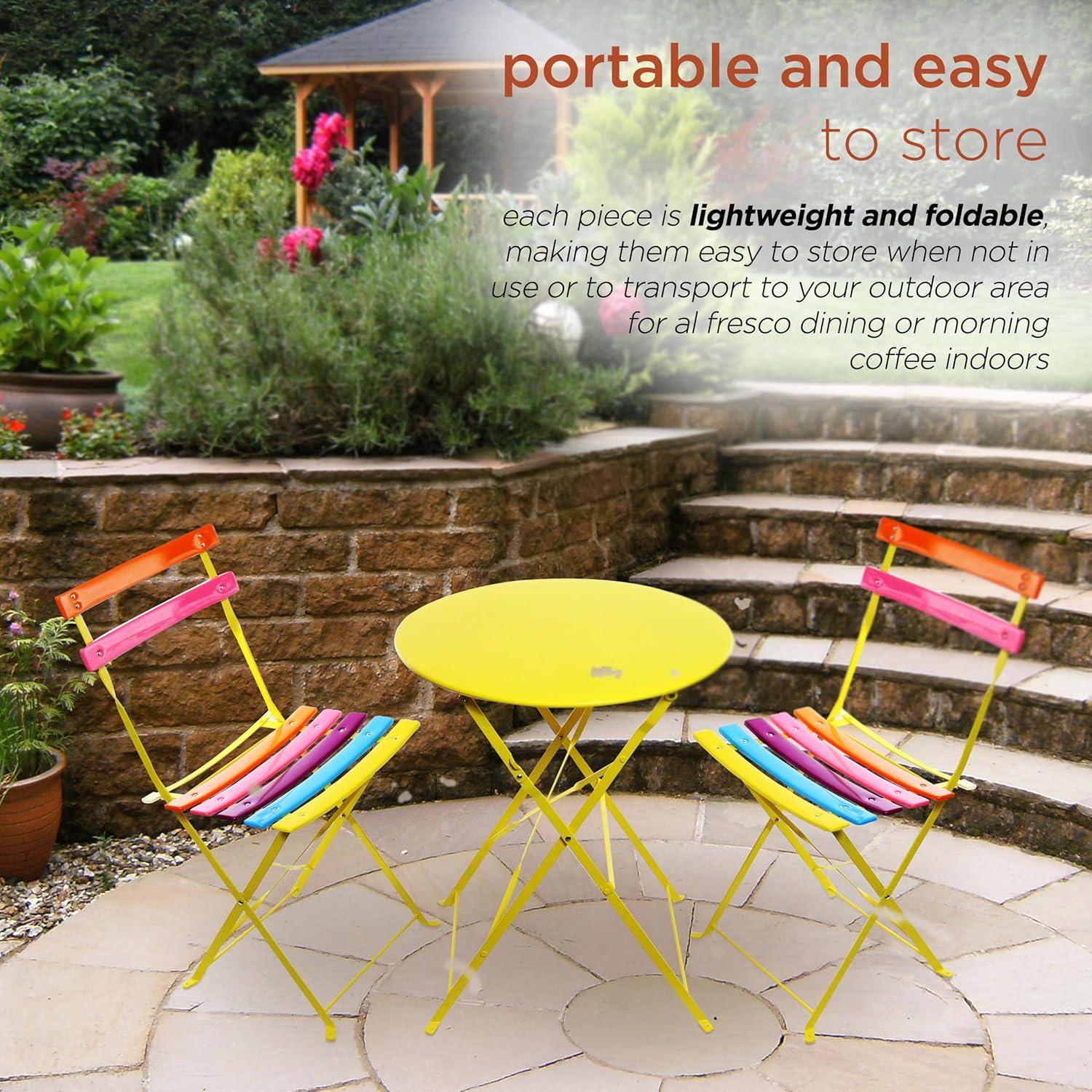 Steel Foldable Bistro Set Vibrant Rainbow - Alpine Corporation: Weather-Resistant, No Assembly, 2-Person Seating