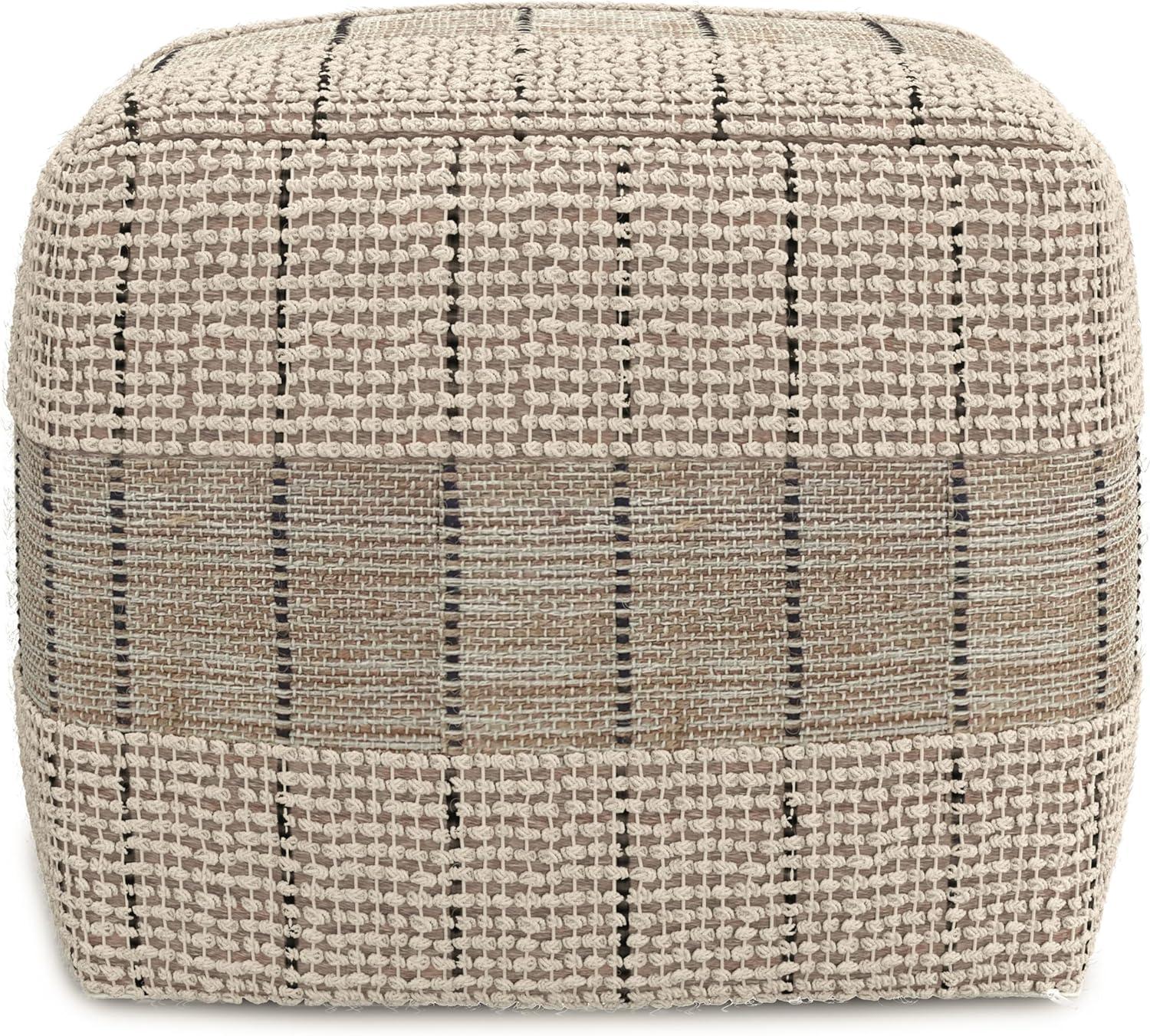 Simpli Home 18"W Jute Square Woven Pouf