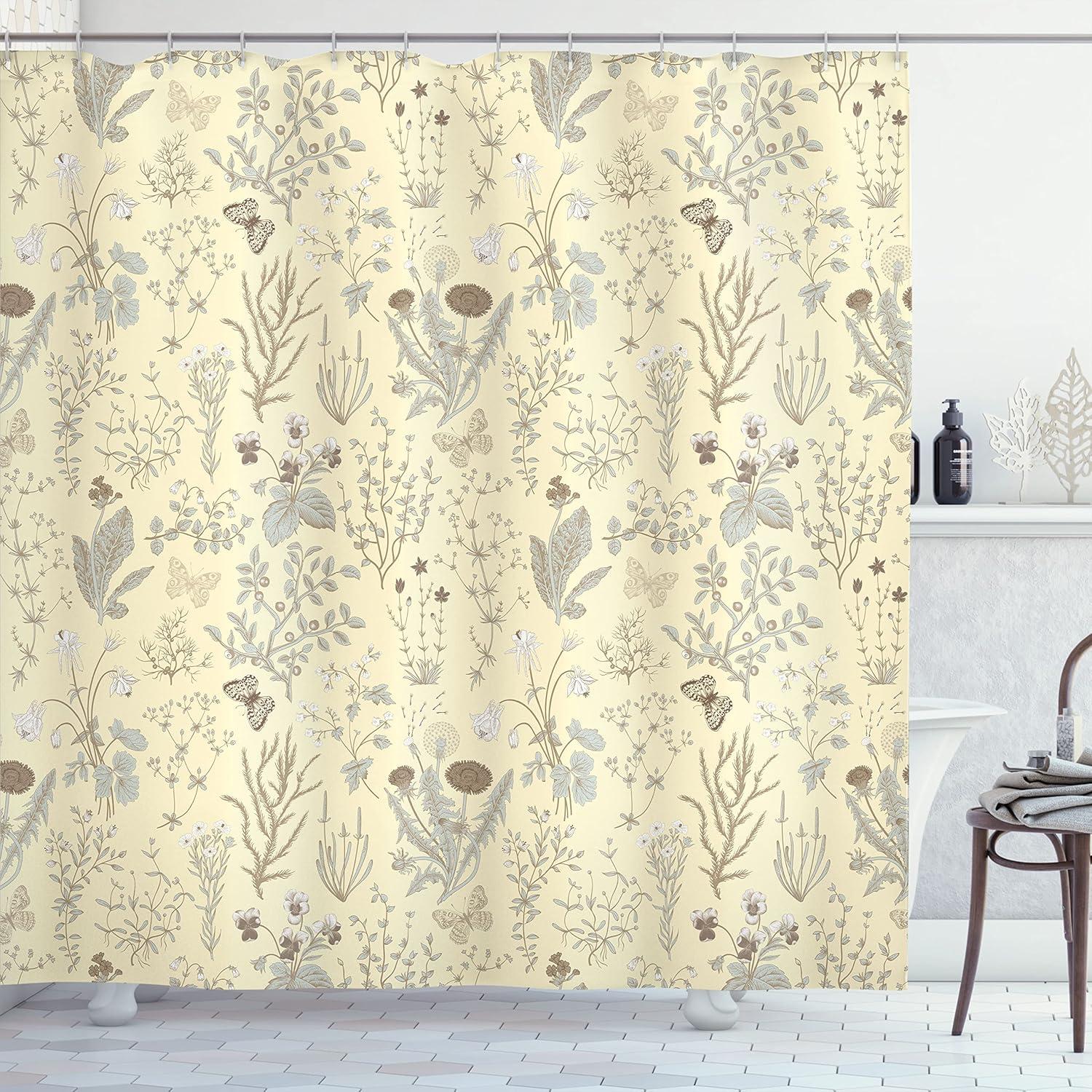 Ambesonne Floral Shower Curtain with Hooks Included