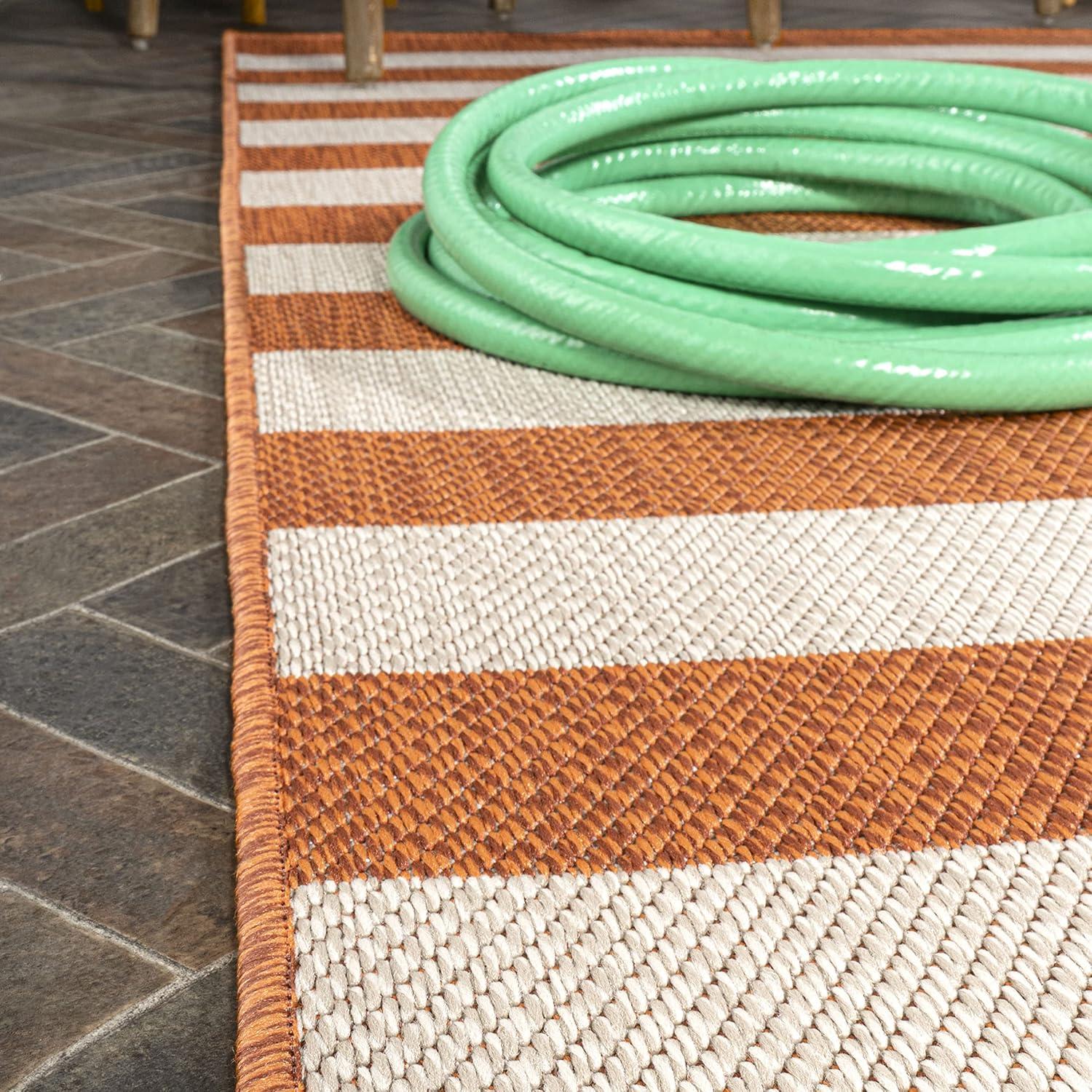 5' x 8' Negril Two-Tone Wide Stripe Indoor/Outdoor Area Rug, Orange/Beige - JONATHAN Y