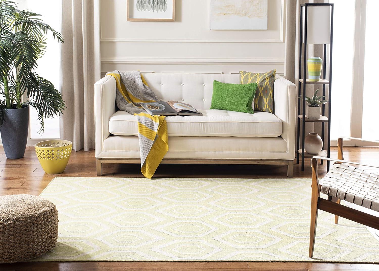 SAFAVIEH Dhurrie Bianca Geometric Hexagons Wool Area Rug, Green/Ivory, 9' x 12'