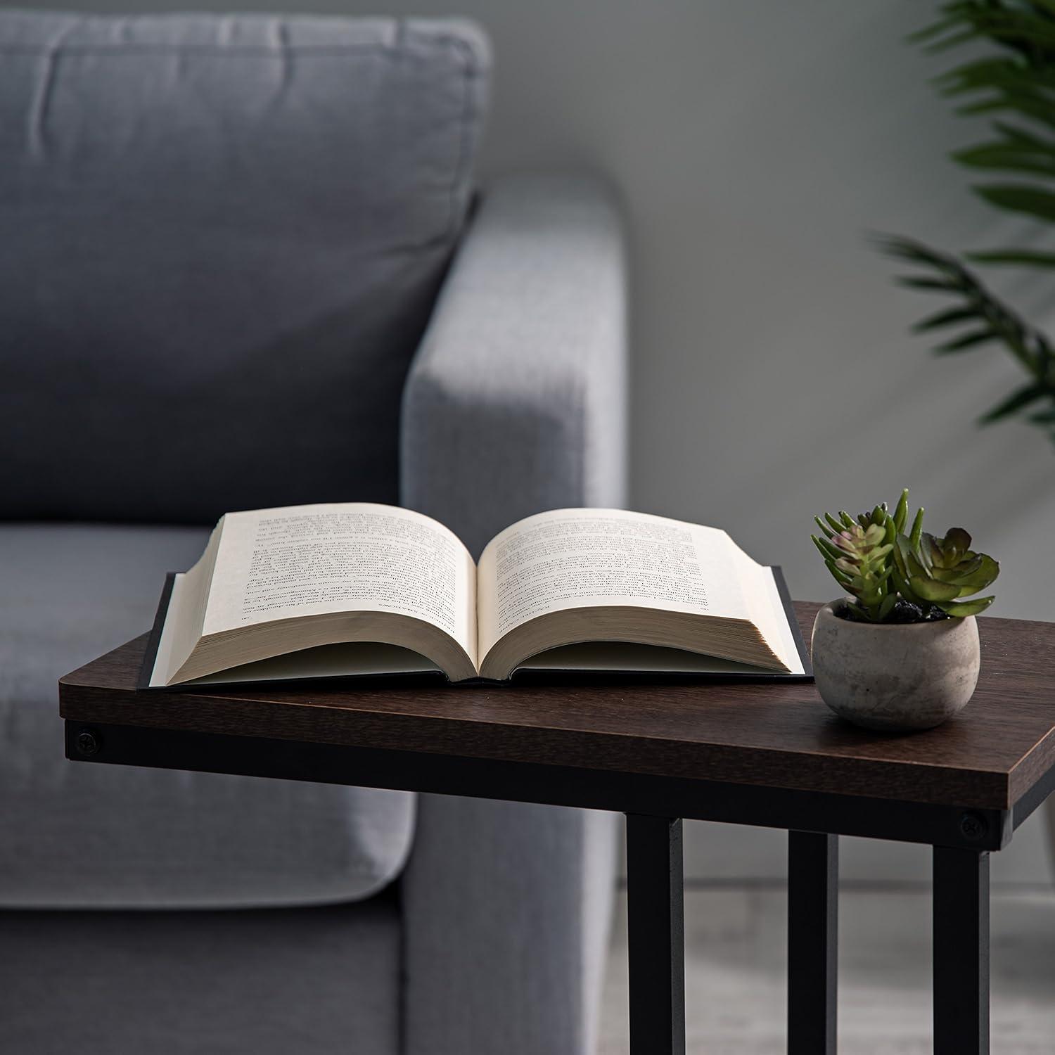 IRIS USA C-Shape Wood and Metal Side Accent Table, Brown