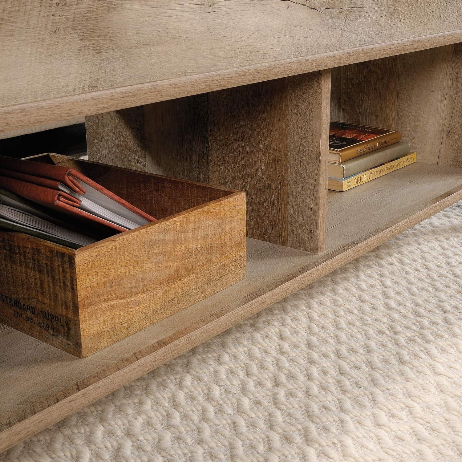 Sauder Carson Forge Lift Top Coffee Table Lintel Oak: Traditional Style, Particle Board, Paper Veneer, 5 Year Warranty