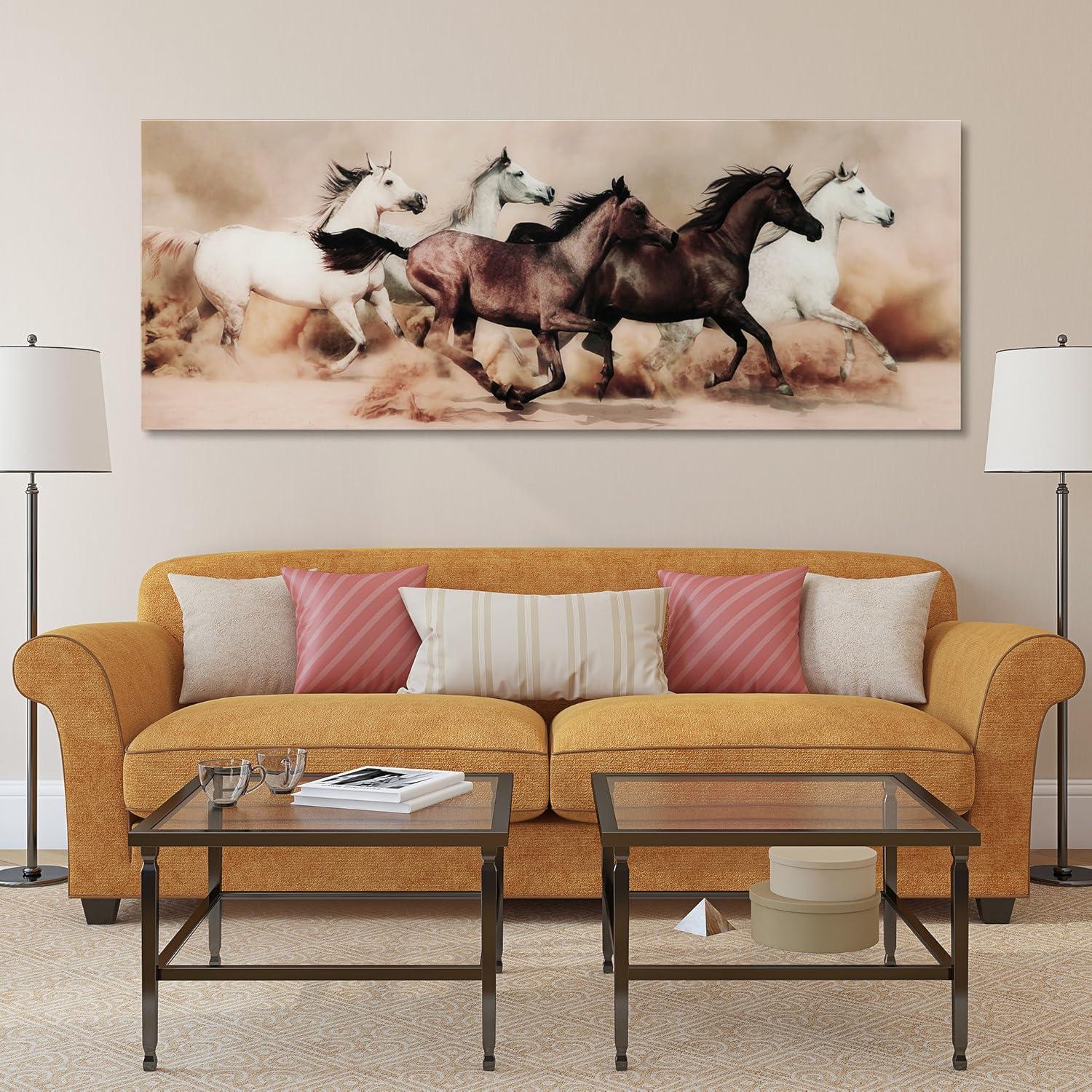 Wild Horses Stampede Tempered Glass Wall Art Panel