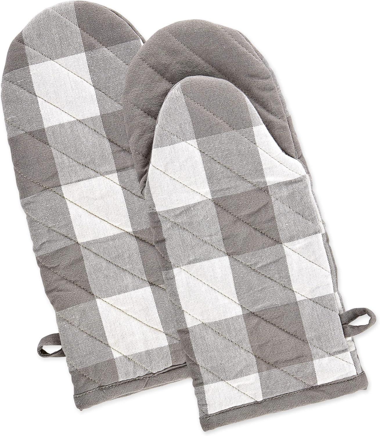 Gray and White Buffalo Check Cotton Oven Mitt Set