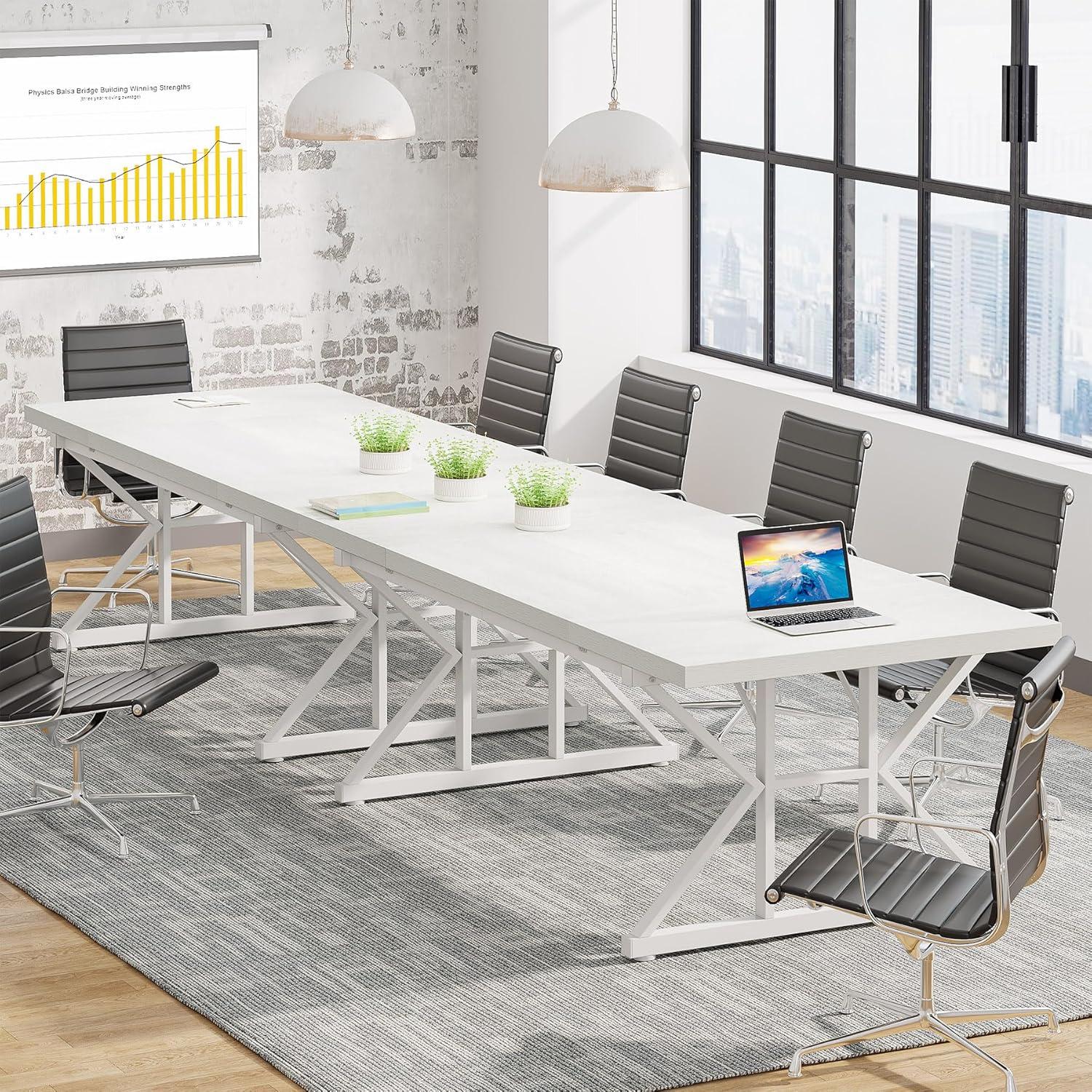 Tribesigns 6FT Conference Table, 70.86 L x 31.49 W x 29.52 H Inches Rectangle Meeting Room Table, Rustic Wood Seminar Table Executive Desk for Office, Conference Room (White)