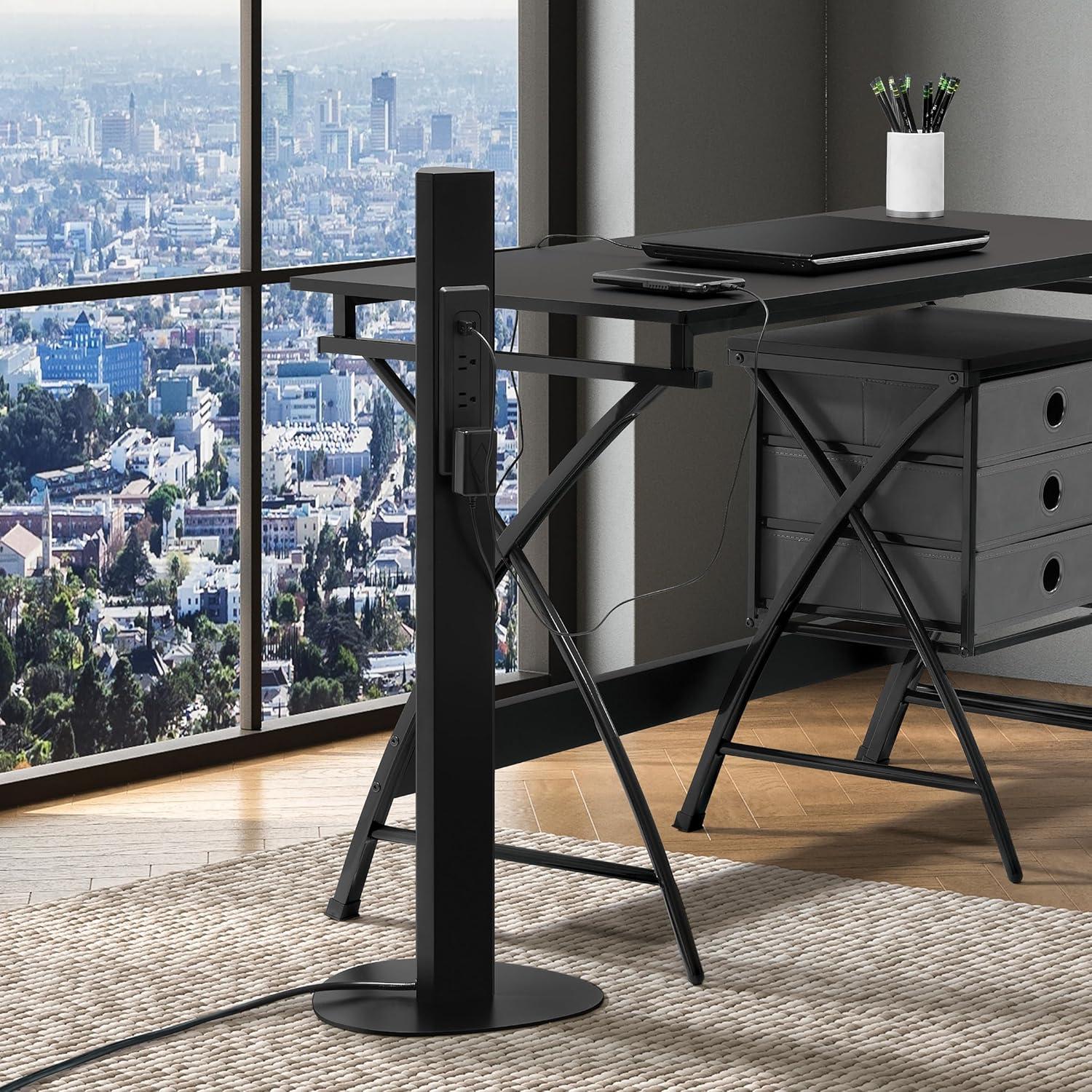 Black Metal Freestanding Power Station with USB and AC Outlets