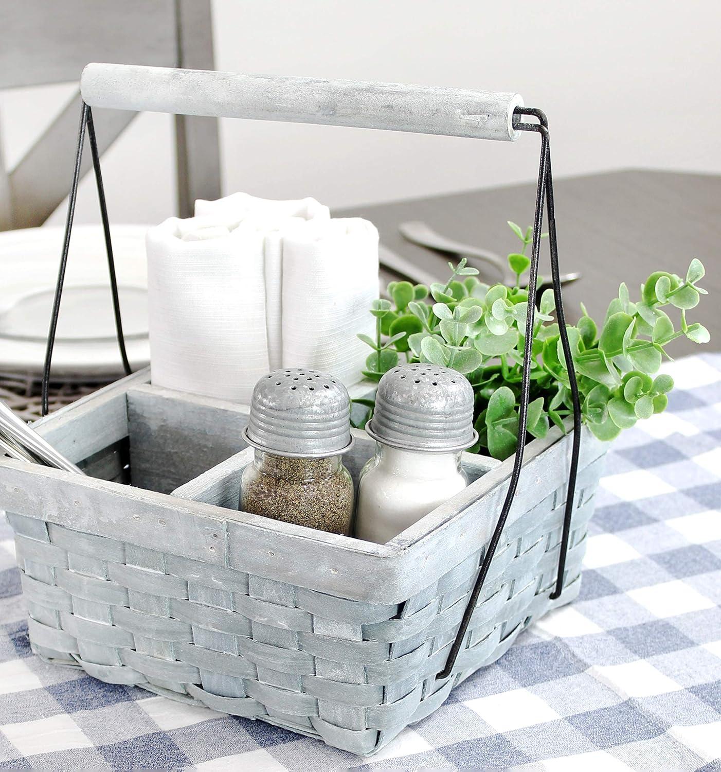 AuldHome Design Gray Wood Basket Caddy, 4-Compartment Carry-All Divided Organizer