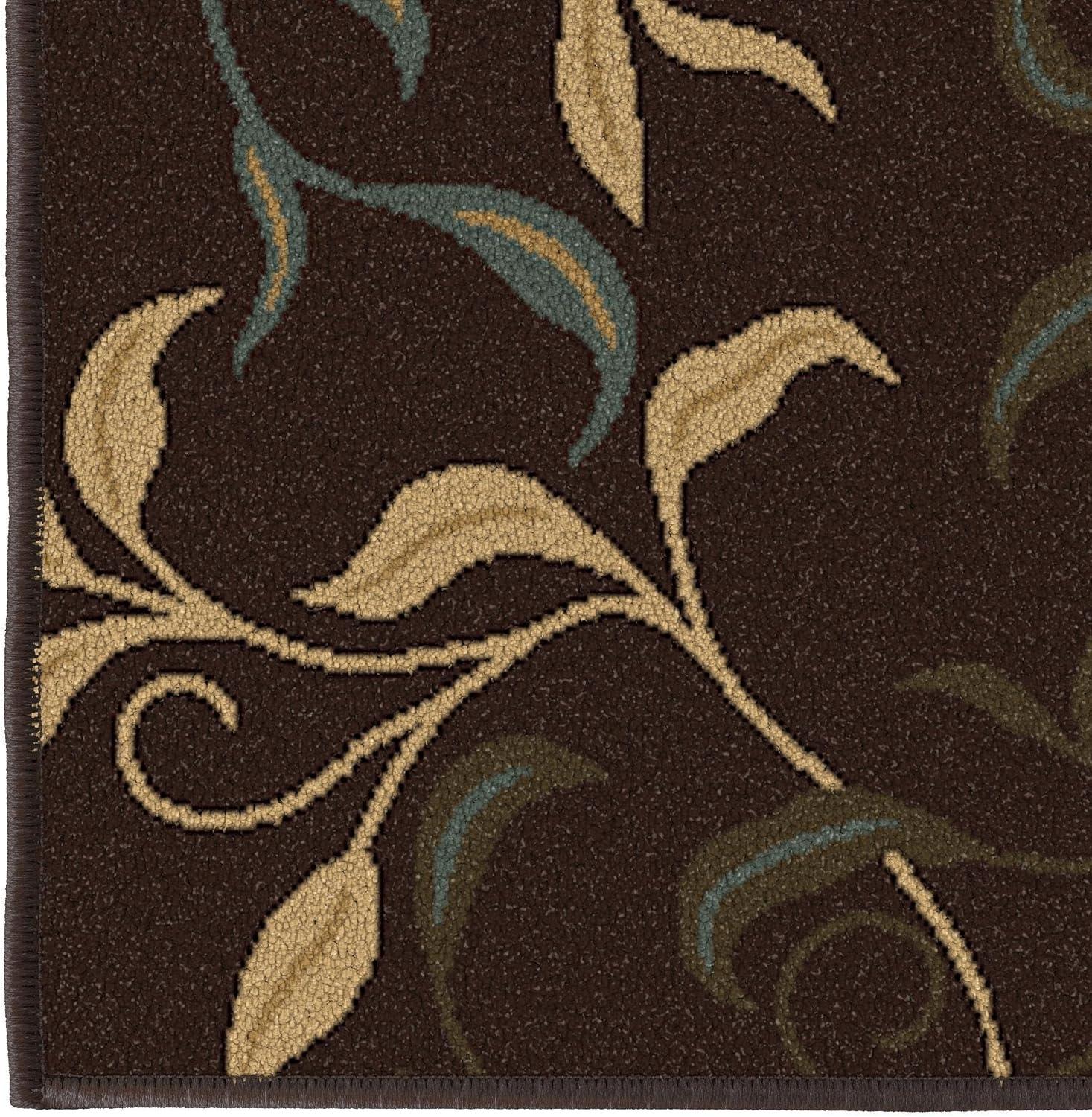 Ottohome Non-Slip Leaves Area Rug For Living Room, Hallway Runner, Entryway Rug, Brown
