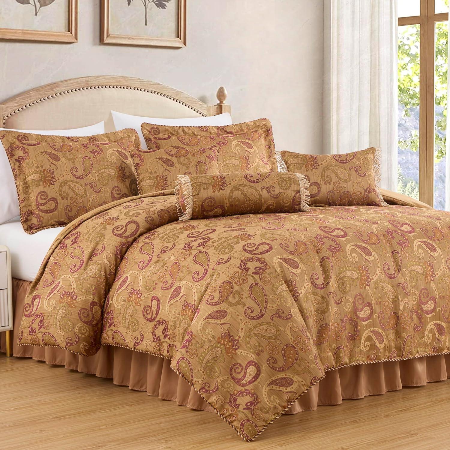 Chezmoi Collection Adelle 7-Piece Multi-Color Paisley Jacquard Comforter Set, King