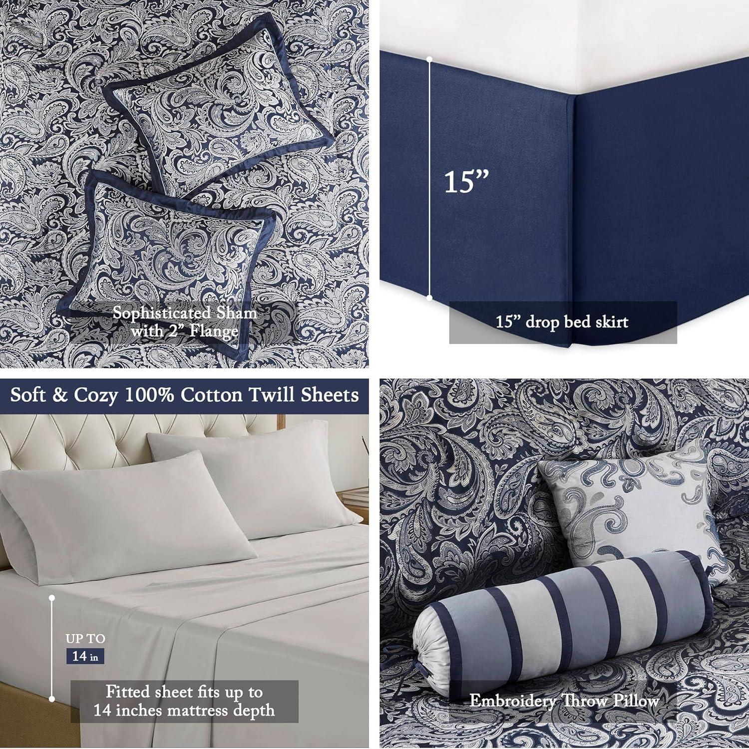 Madison Park Aubrey 12 Piece Comforter Set with Cotton Bed Sheets