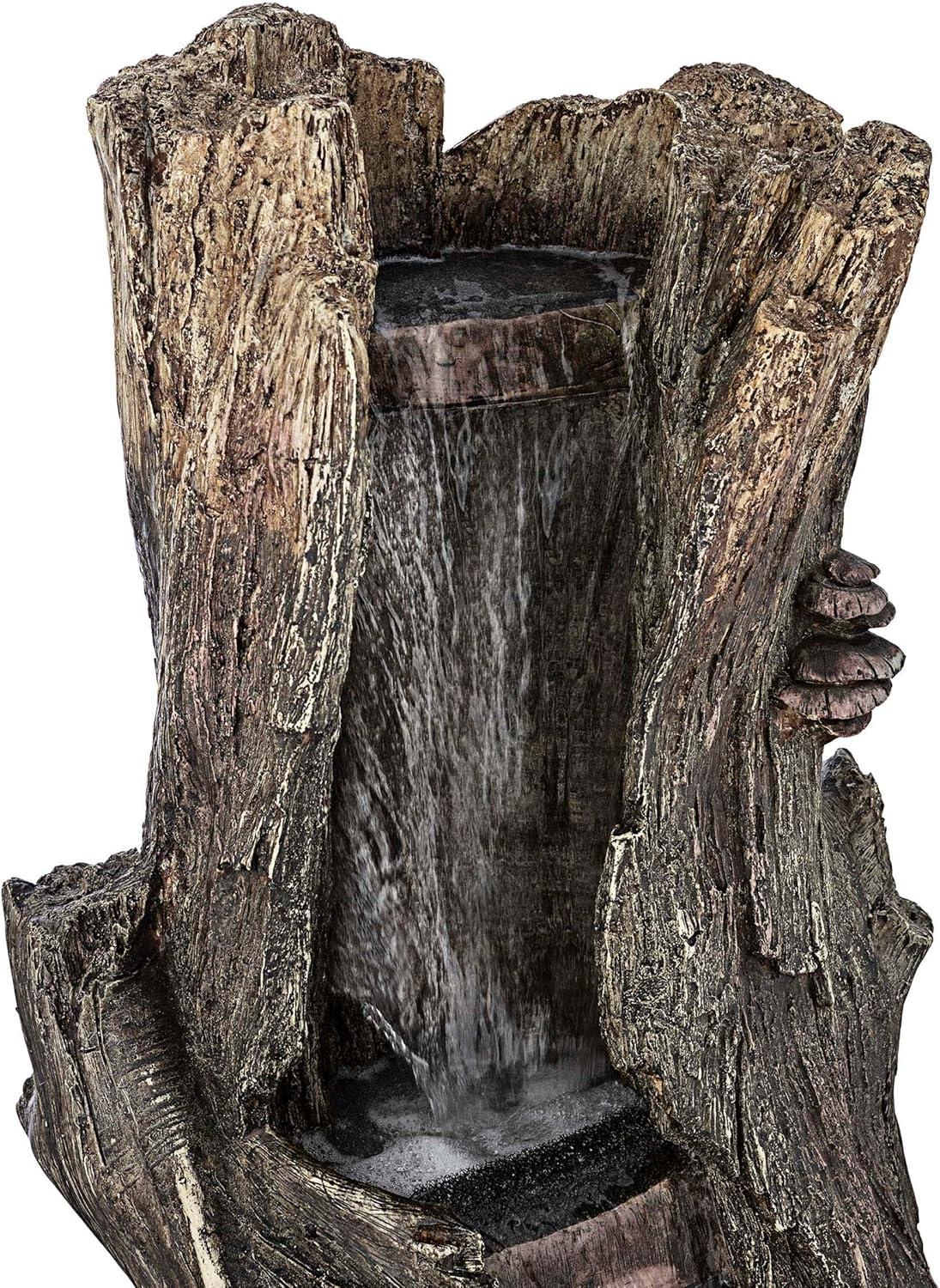 41" Tall Outdoor Tree Trunk Waterfall Fountain with LED Lights