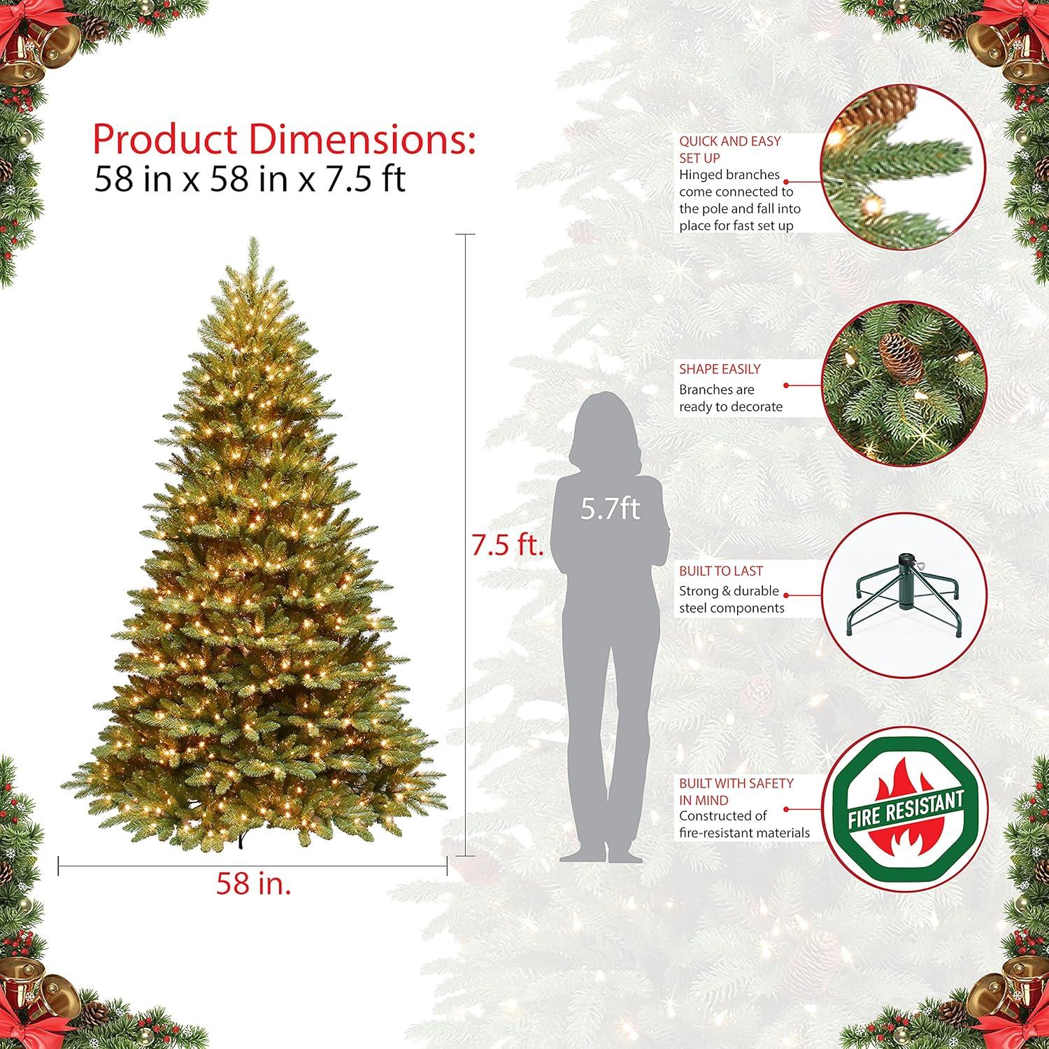 7.5 ft Pre-Lit Slim Elegant Series Fraser Fir Artificial Christmas Tree with 600 UL-Listed Clear Lights