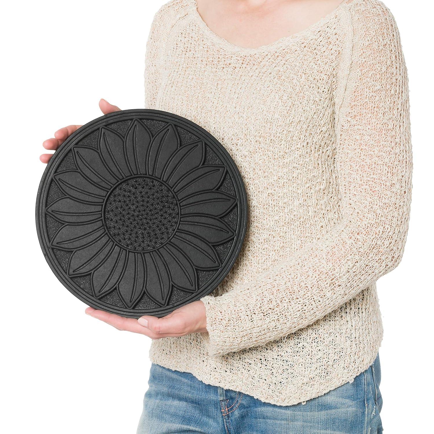 Black Rubber Compass Scroll Garden Stepping Stone Set, 11-3/4 inches
