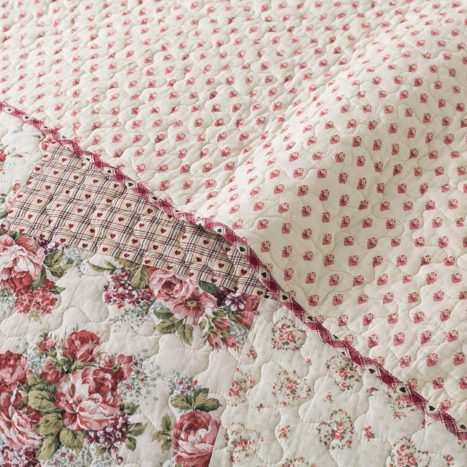 King Pink Cotton Reversible Patchwork Quilt Set